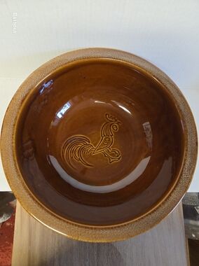 Vintage 12" Hull Pottery House 'N Garden Brown Rooster Stoneware Deep Dish Bowl